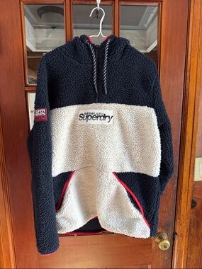 Superdry Navy, Cream & Red Sherpa Pullover Hoodie